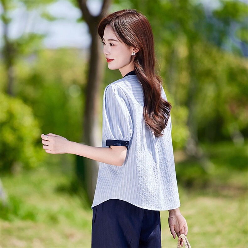 棉麻女夏季2025新款大方得体穿搭一整套短袖衬衫休闲裤，女装衬衫，靓衣阁