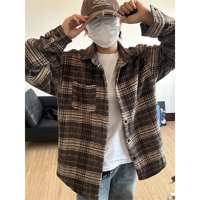 400G磨毛秋冬新款格纹翻领衬衫加厚磨毛格子外套CS316-P45,男装衬衫,星座301C-5