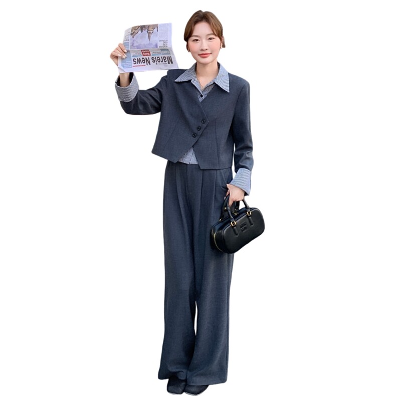 撞色拼接假两件衬衫套装女新款时尚休闲两件套C252-2701P185K298,女装套装/套裙,2C252