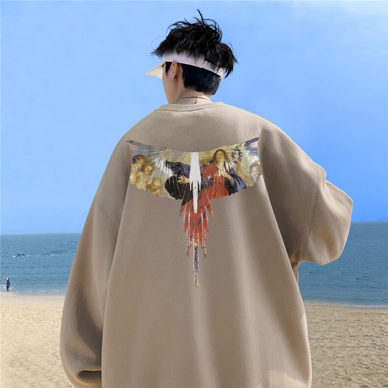！直播品质重磅宽松大码港风翅膀印花圆领卫衣WY99-特p28,男装卫衣,星座508（原C305）