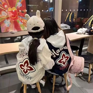 这件绝美!!!【菱形绣花】美式复古运动棒球服外套女秋冬宽松夹克图片