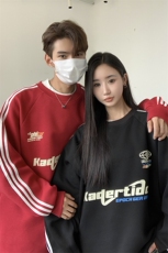 主推港风潮美式拼接织带印花情侣卫衣运动外套男女G1063P48，女装短外套，电商A339
