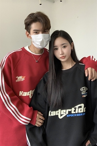 主推港风 潮美式拼接织带印花情侣卫衣运动外套男女 G1063 P48图片