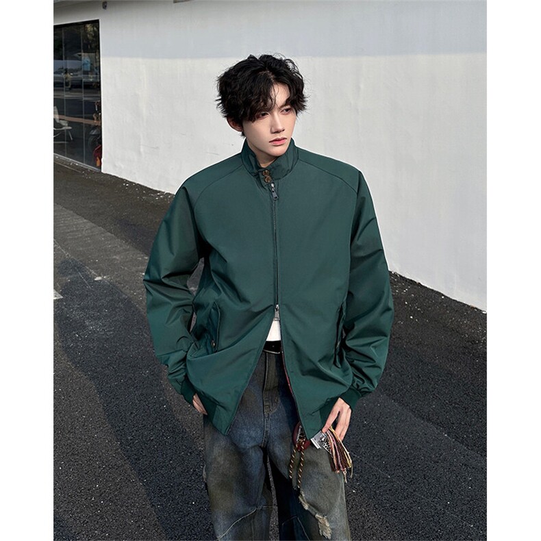 8XL-M美式复古棒球服外套男特大码潮牌双拉链立领夹克衫JK005P85图片