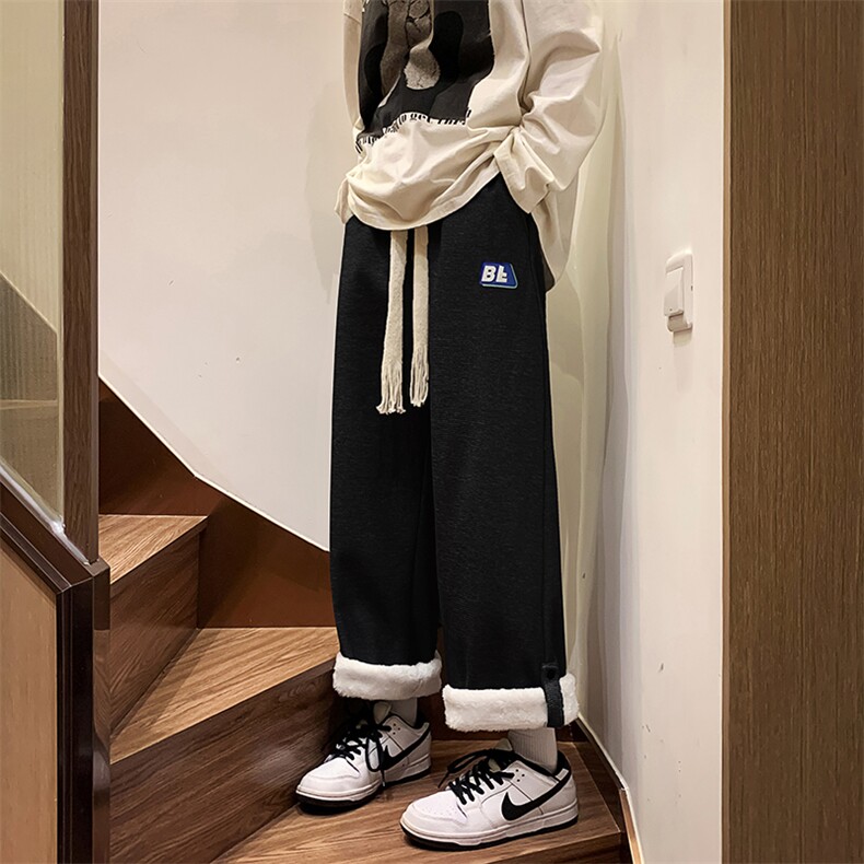 K40-P38日系宽松型华夫格羊羔毛休闲裤图片