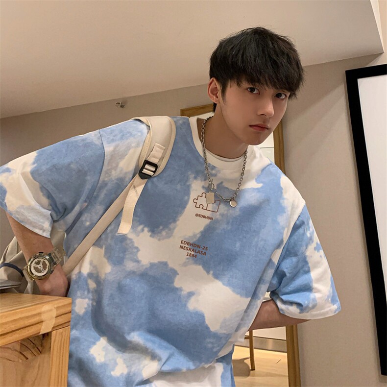 2021扎染短袖t恤男新ins日系原宿风网红设计感港风上衣T577-P26，男装T恤，星座512-2