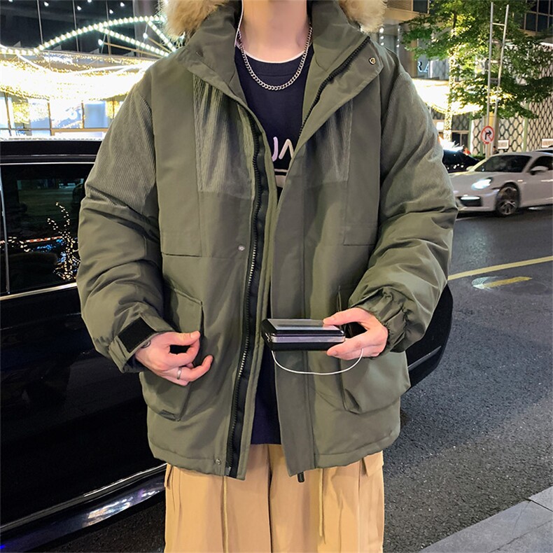港风2026新品冬季宽松撞色棉服派克服毛领冬装加厚外套D009-P145,男装棉衣,星座717