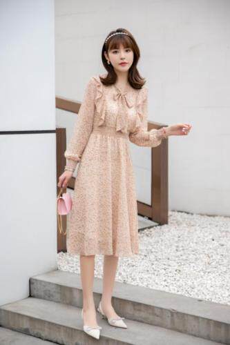 【现货】春季新款飘带碎花连衣裙淑女，女装连衣裙，笑思源