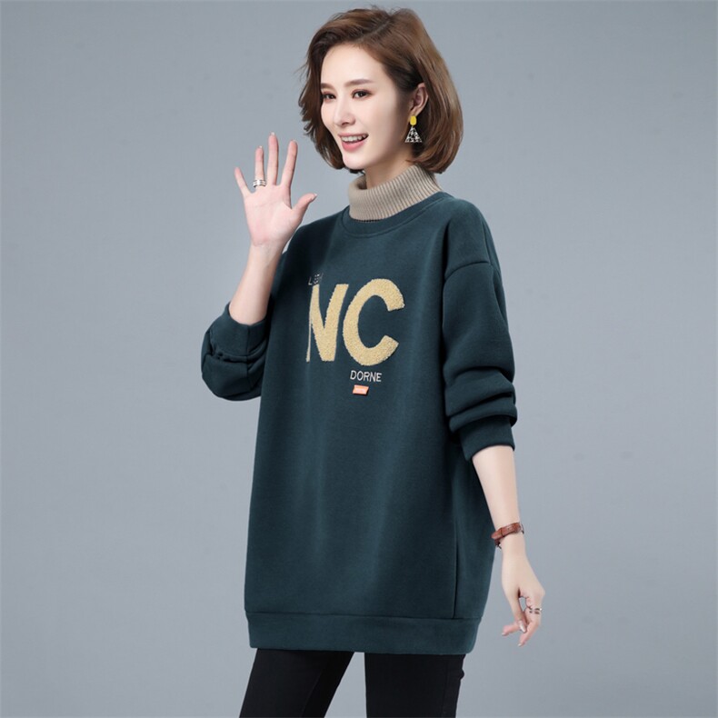 2022年秋季新款高领卫衣女长袖韩版加绒加厚上衣女中长款春秋潮，女装卫衣/绒衫，简韵佳