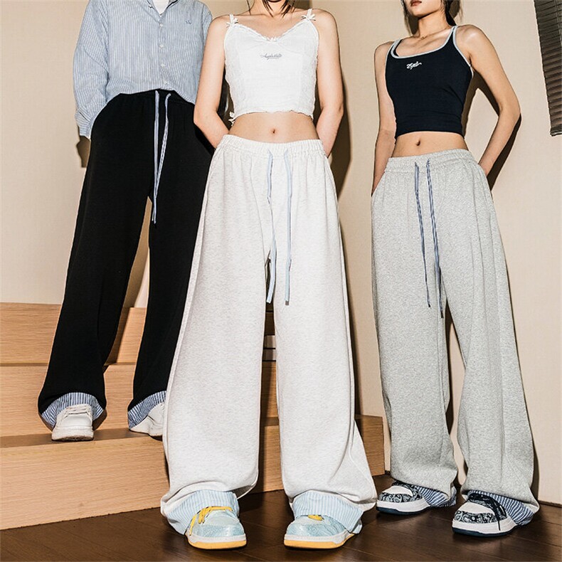 2025潮牌Cleanfit风格纹裤撞色拼接阔腿裤拖地裤卫裤CK2350-P40,男装休闲裤,星座717