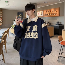 美式复古POLO领卫衣男2024春秋款潮牌设计感半拉链外套WB125-P41，男装卫衣，星座412-3