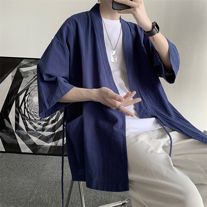 复古棉麻道袍外套衬衣男宽松五分袖开衫夏季慵懒风短袖衬衫男女,男装衬衫,星座601-1