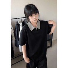 得物抖音高品质二开夏季美式潮牌假两件格子衬衫翻领高街短袖T恤，男装T恤，电商A486