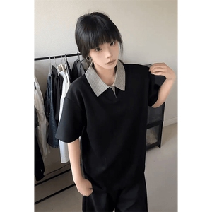 得物抖音高品质二开 夏季美式潮牌假两件格子衬衫翻领高街短袖T恤图片