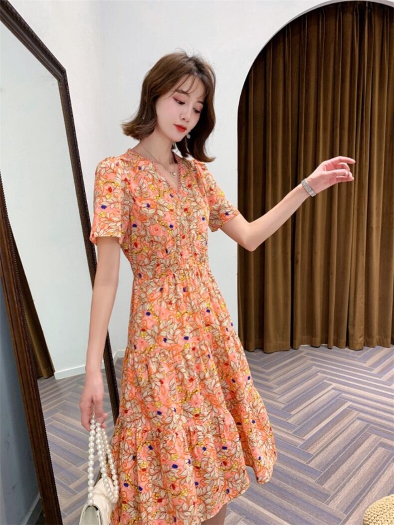 碎花韩版连衣裙，女装连衣裙，荷塘月色