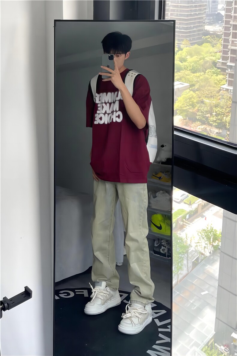 黄泥染牛仔裤KZ01-P55酒红色短袖T34-P35控价78,男装牛仔裤,星座310A-4