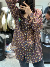 春季新款韩版港风复古长袖衬衫潮ins日系宽松扎染外套，女装衬衫，L·H·X