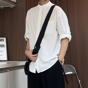 C1020/P28夏款衬衣立领五分中袖男女短袖衬衫七分袖大码图片