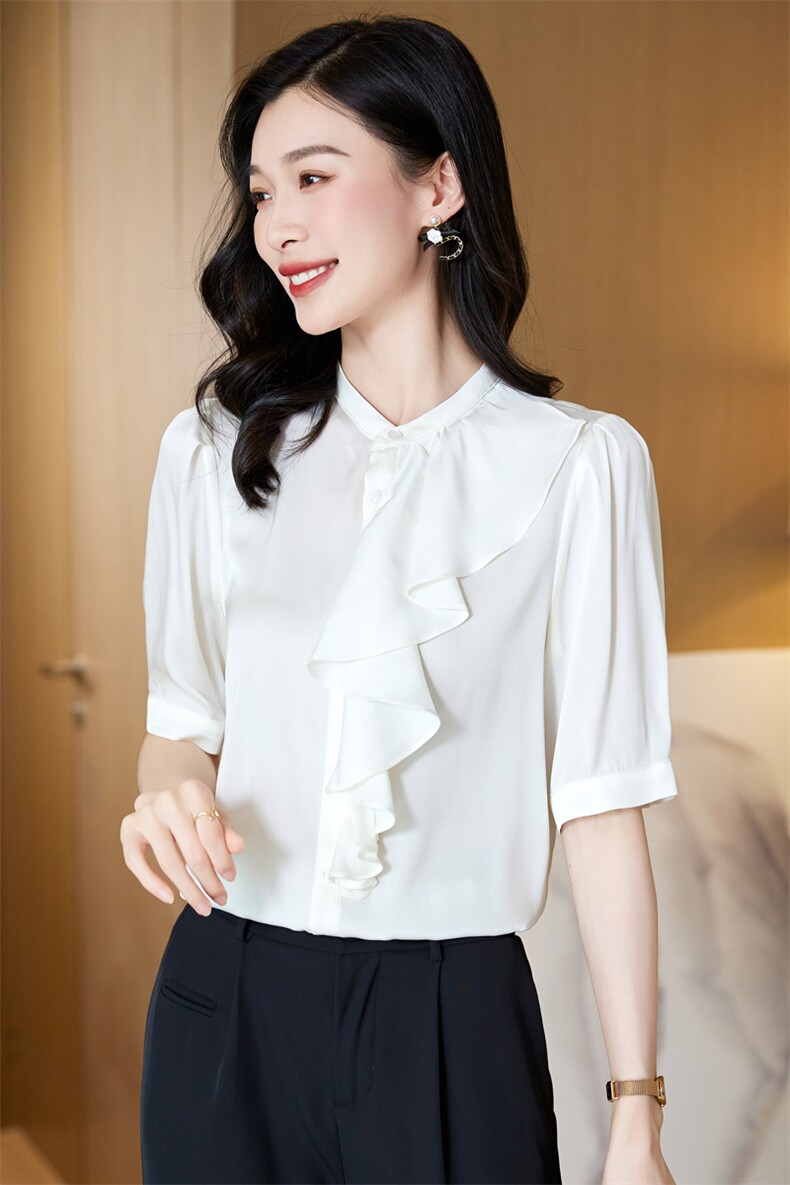 真丝衬衫女七分袖夏装2024女装年轻百搭纯色桑蚕丝温柔高阶感上衣,女装衬衫,阿舍尔精品
