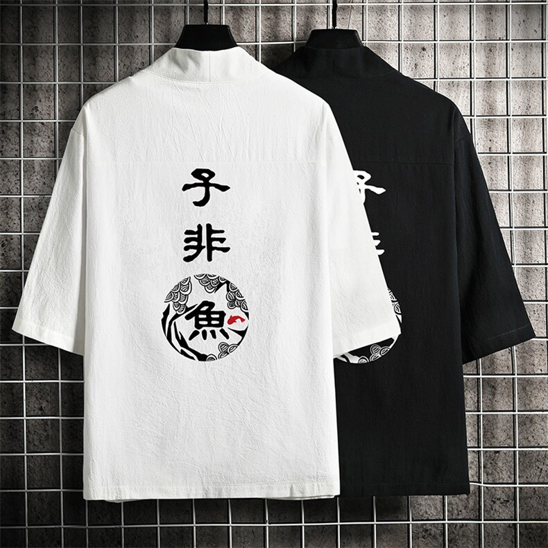 HF59070-P40风汉服男开衫外套七分袖道袍 网格挂拍图片
