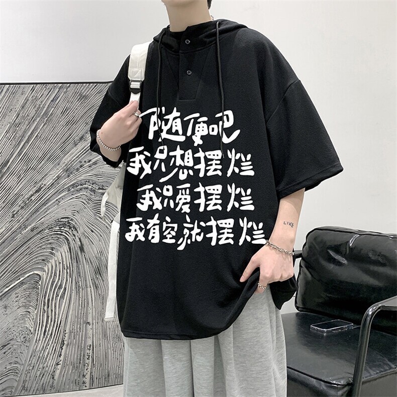 LD54371-P45NASA连帽短袖t恤男大码胖子带帽五分袖中袖,男装T恤,电商A040