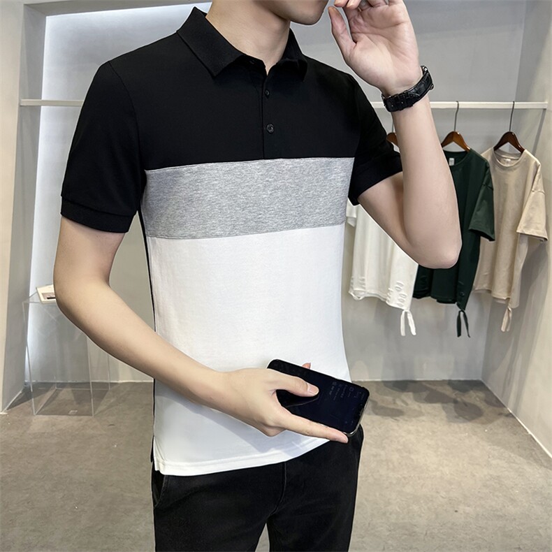2023新款修身短袖体恤潮男拼接撞色T恤，男装T恤，电商B248