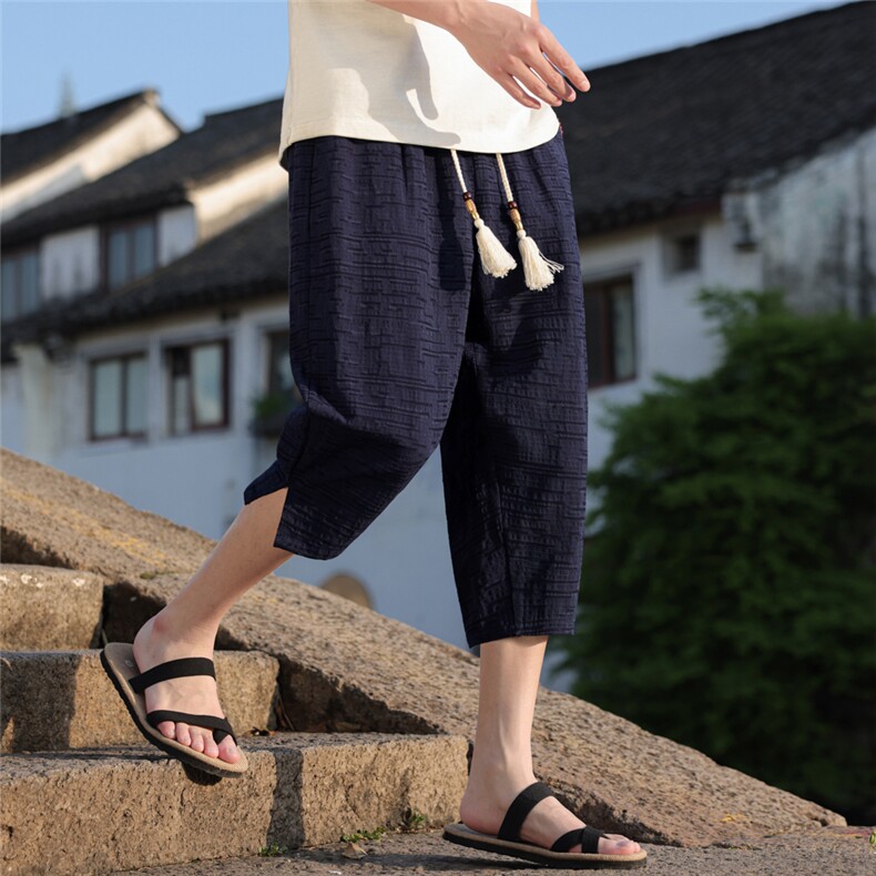 夏季风男装七分库棉麻男士休闲裤中裤古风A266-1-KZ882-P56,男装休闲裤,电商A266-1