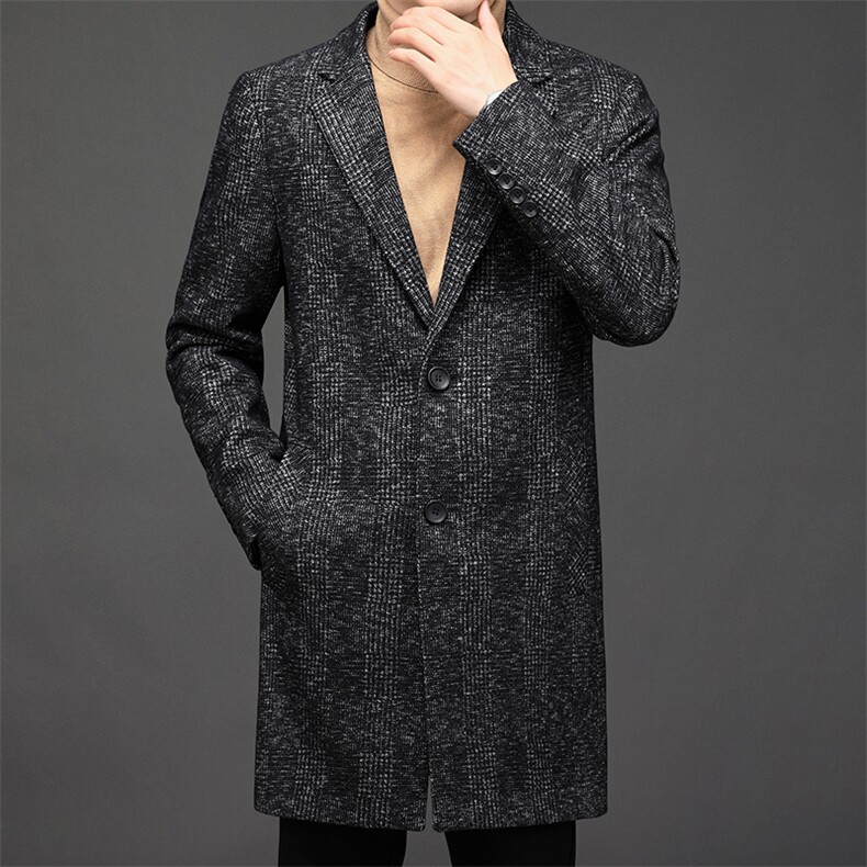 秋季中长款纯色潮流风衣中青年男士西服领休闲外套AJY9672-P210,男装风衣,电商B212（原钱塘6029）
