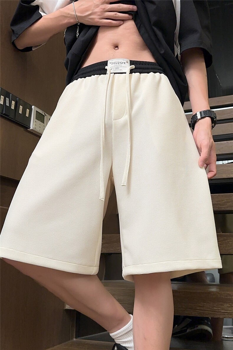 美式华夫格刺绣拼色短裤男夏运动五分裤X416B-1-DK1108-特P30限58,男装休闲裤,星座416B-1