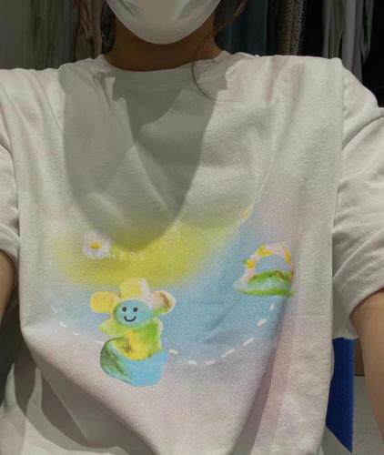 现货喷墨印花t水洗麻棉材质，女装，ADHERE