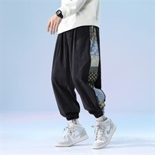 日系2024秋冬款撞色拼接灯芯绒束脚运动休闲潮牌卫裤8801-P50控69图片