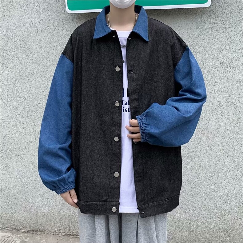 拼接牛仔外套男2024新款春秋美式复古夹克衫潮牌宽松痞LS97-P50,男装夹克,星座1109-3