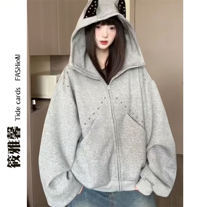 2025美式boxy重磅廓形连帽卫衣男女冬季高街宽松保暖拉链开衫外套,男装棉衣,星座1210-1