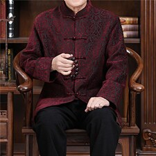 秋冬新款中青年唐装男长袖夹克外套加绒棉服YD735-常规145加绒165，男装民族服装，星座1105-3