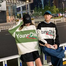 703-W220秋季情侣宽松圆领休闲卫衣拼色不对称，男装卫衣，星座703