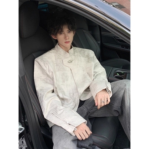 覆古立领垫肩皮衣外套男士春季潮PU机车服白色皮夹克短款 JK8552图片