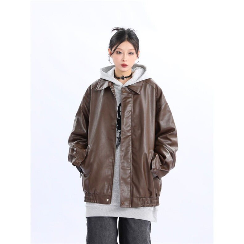 新款PU皮嘻哈外套上衣ins美式复古机车皮夹克男女帅气LJ5077-P65,男装夹克,星座1008