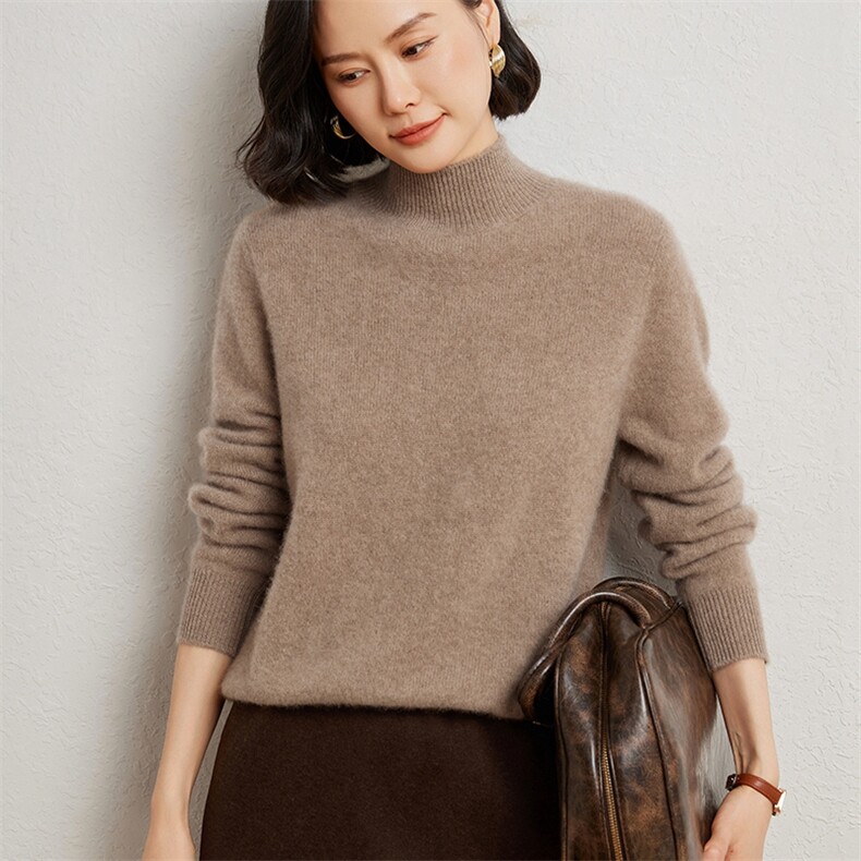 时尚女士双股加厚半高领衫显瘦保暖优雅百搭,女装羊绒衫,臻维羊绒