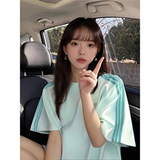 抖音得物品质二开240克宽松纯棉美式潮牌印花三条杠中性风短袖T恤，男装T恤，电商A486-1