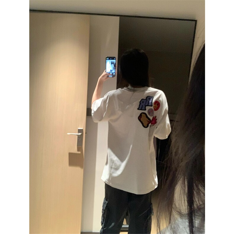 网图现货美式街头徽章刺绣T恤男女宽松高街情侣夏季短袖A369-P35,男装T恤,星座1505