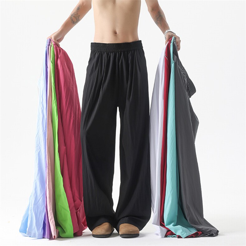 8XL-M多巴胺冰丝垂感慵懒山本裤男夏拖地裤子阔腿休闲裤KZ051P30，男装休闲裤，电商B312