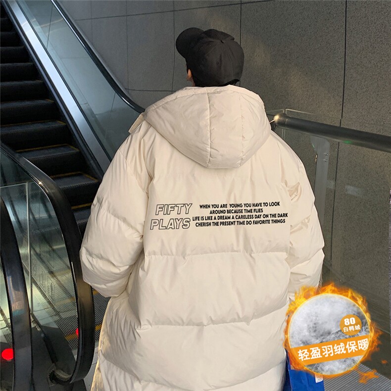 港风夜景时尚连帽字母印花中长款羽绒服A247-YR6163P285控358,男装羽绒服,电商A247