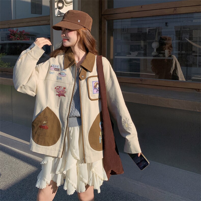 高级小众学院风撞色外套女春秋2025新款超火好看设计感短夹克上衣图片