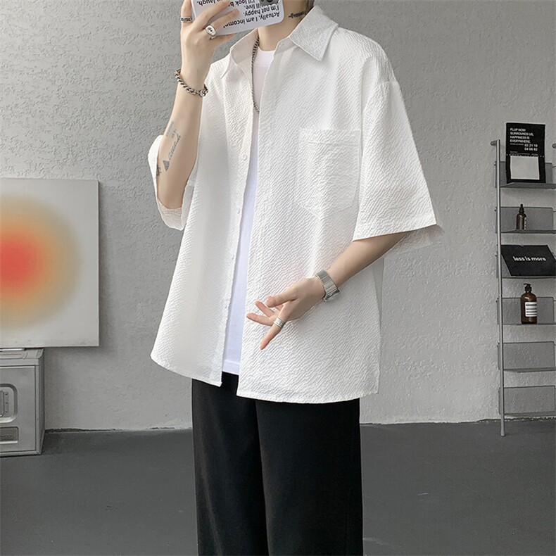 8XL-M泡泡纱盐缩肌理短袖衬衫男夏季冰丝外套防晒衬衣DC28011P36,男装衬衫,电商B312