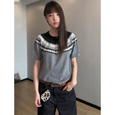 网图有货夏季费尔岛亨利领针织衫短袖T恤男女老钱风上衣A637-P45，男装T恤，星座1505