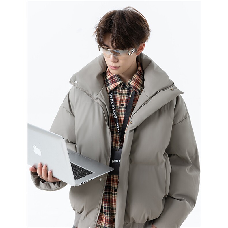 立领PU皮棉服宽松休闲百搭高级感棉衣纯色保暖外套MD8808-特价P70,男装棉衣,电商A007