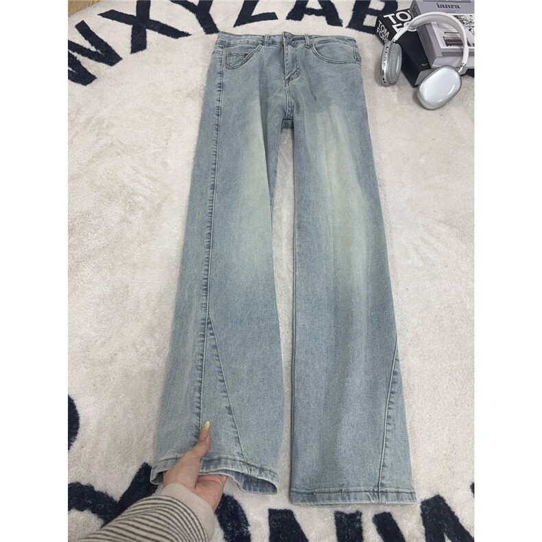 B221美式ins高街纯色修身微喇弹力牛仔裤LK26654-特P38控68图片