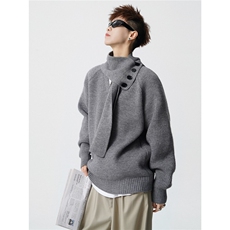 8826-P452025年冬季新款休闲毛衣男士时尚围巾领长袖宽松针织衫，男装针织衫/毛衣，电商A113