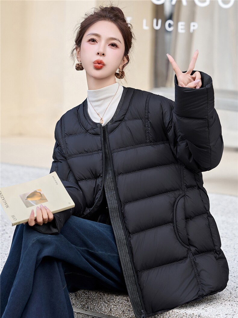 90%白鸭绒羽绒服女2025年冬季新款韩版宽松圆领加厚保暖面包服,女装羽绒服,沁沁公主