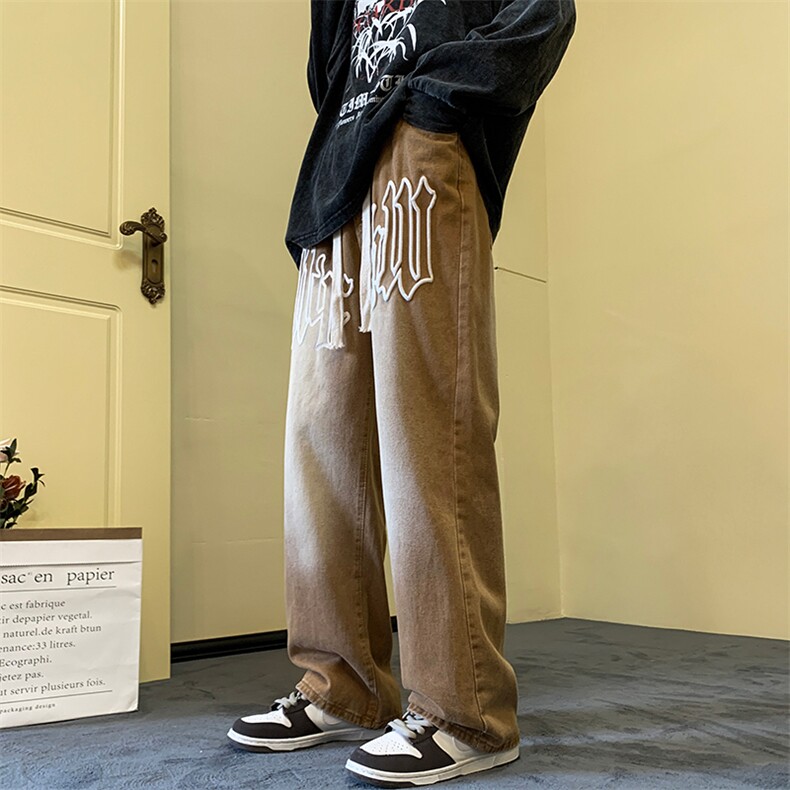 高街刺绣印花牛仔裤男美式休闲裤设计感小众直筒裤子N0571-P48图片